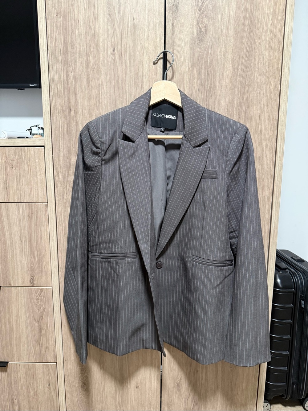 Fashion Nova Gray Pinstripe Blazer